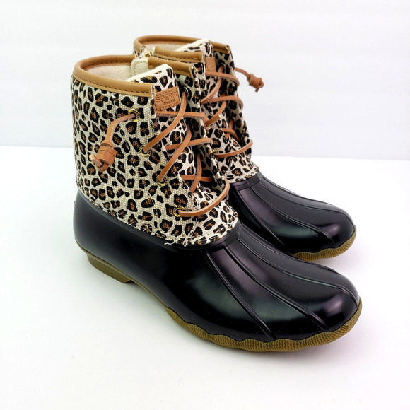 Sperry Top Sider Saltwater Youth Girls Sz 4Y Animal Print Waterproof Duck Boots - Picture 1 of 12